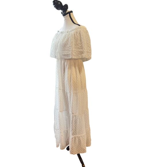 KIRUNDO  NWT Summer Off Shoulder Maxi Dresses Swiss Dot Short Sleeve medium - Picture 7 of 10